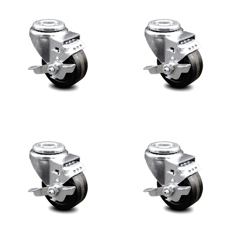 SERVICE CASTER 3 Inch Phenolic Wheel Swivel Bolt Hole Caster Set with Brake SCC-BH20S314-PHS-TLB-4